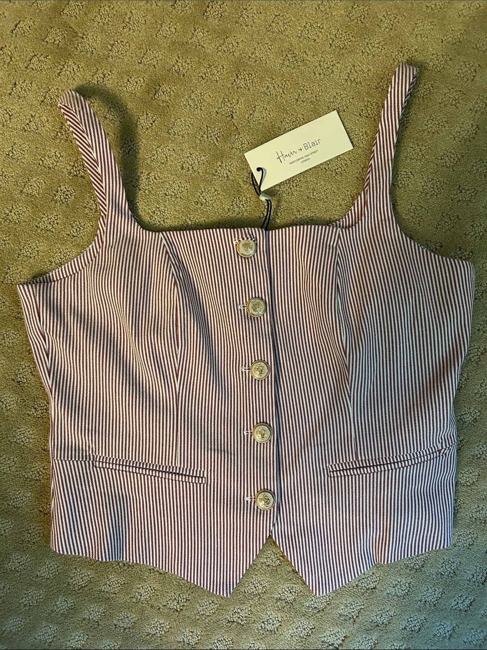 Haver & Blair Red Stripe Button-Front Vest Tank, Small NWT